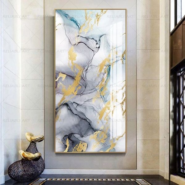 Pintura abstrata moderna em tela, impressões coloridas, mármore dourado, nórdico, arte de parede para sala de estar, aquarela, decoração de casa 225x