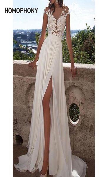 HOMOPHONIE Sexy Spitze Tiefem V-ausschnitt Rüschen Weißes Kleid Muster Weiß Designer Ärmellose Braut Hochzeit Kleider Langes Kleid De Noiva2825801