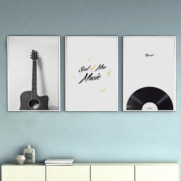 Dipinti Strumento musicale vintage Chitarra Radio Pittura su tela Poster e stampa Soggiorno camera da letto Immagine di arte della parete Home Decor2625