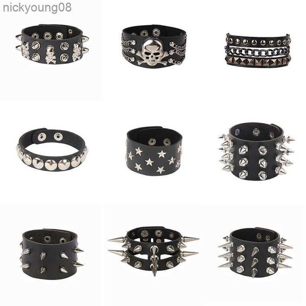 Armreif 2022 Punk Rivet Nachtclub Trend Armband Schädel Armbänder Armreif Edelstahl Gothic Multi-Level-Modeschmuck GroßhandelL2403