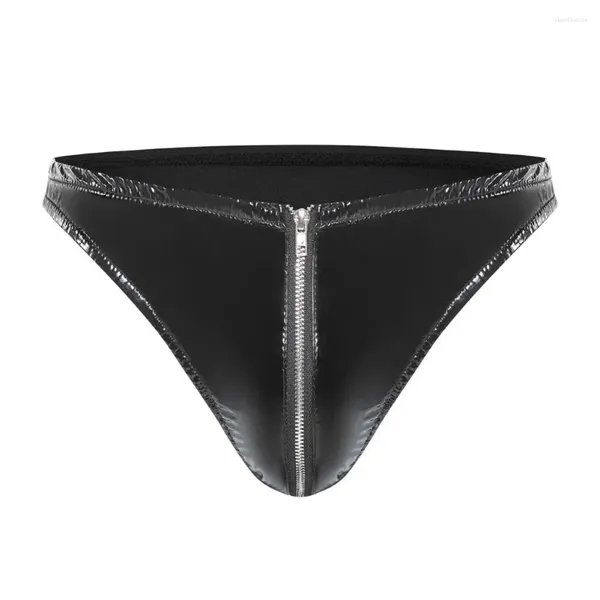 Underpants Slim Fit Briefs Homens Sexy Zipper Crotch Espelho Superfície Sólida Cor Látex Gay Underwear G-String
