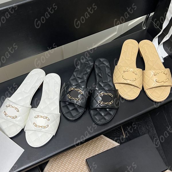 Hausschuhe Paris Luxus Designer Heel Slides Kanal Mode Sommer gesteppte Slipper Frauen Urlaub High Heel Kleid Schuhe für Frau 2023 Marke Sandale Mujer C Slides