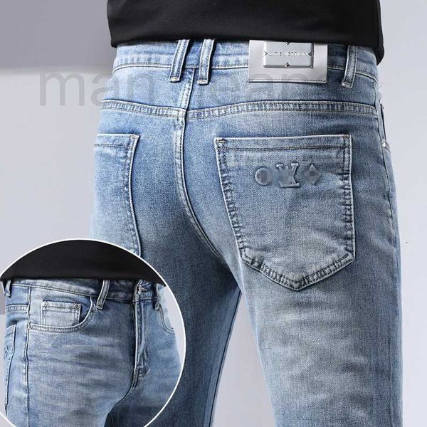 Jeans masculinos designer jeans mens luz azul fino ajuste pés pequenos high end primavera fina calças compridas 8f3c