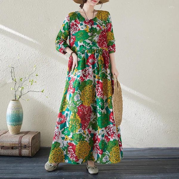 Vestidos casuais 2024 chegada fina impressão macia floral pradaria chique férias estilo de viagem ao ar livre primavera verão vestido mulheres outono