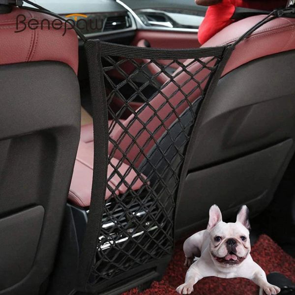 Переноски Benepaw Mesh Автомобильный барьер для переднего сиденья собаки Эластичная сетка для сиденья автомобиля Дизайн-органайзер для автомобилей Внедорожники Универсальный подходит Простота установки