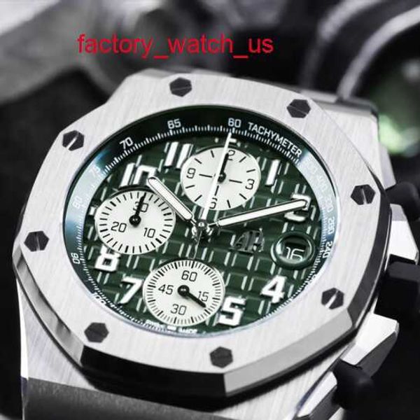 AP Gentlemen Watch Titanium Watch Royal Oak 26238TI Novo disco verde traseiro transparente Novo movimento Titanium Metal 42 diâmetro Conjunto de pulseira de relógio de liberação rápida