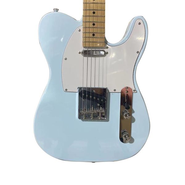 Te le guitarra elétrica, cor azul celeste, corpo em mogno, escala de bordo, guitarra de 6 cordas, guitarra rock