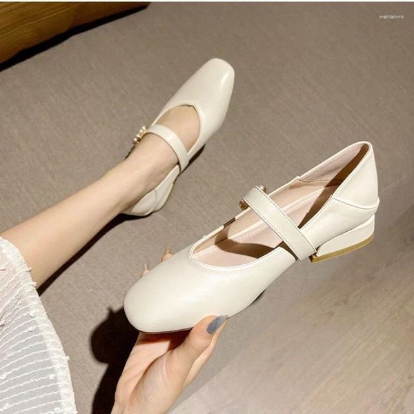 Sapatos de vestido senhoras verão calçados pérola mocassins para mulheres 2024 salto baixo elegante estilo japonês lolita mary jane dedo do pé quadrado branco 39