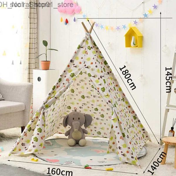 Tende giocattolo Tende giocattolo Tende portatili 1.8M Tende per bambini Tipi Casa da gioco Bambini Tela di cotone Tenda da gioco indiana Wigwam Giocattolo per bambini Teepee Decorazione della stanza Q231220 L240313