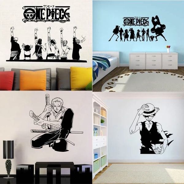 Adesivos uma peça japão anime legal arte decalques de parede luffy zoro nami sanji robin dace adesivo de vinil crianças quarto decoração casa mural