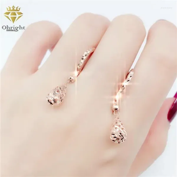 Baumelnde Ohrringe, reines russisches 585-lila Gold, Ornament-Ring-Anhänger, weiblich, 14 Karat rosafarben, hohle Wassertropfen, Sonderangebot, Netto