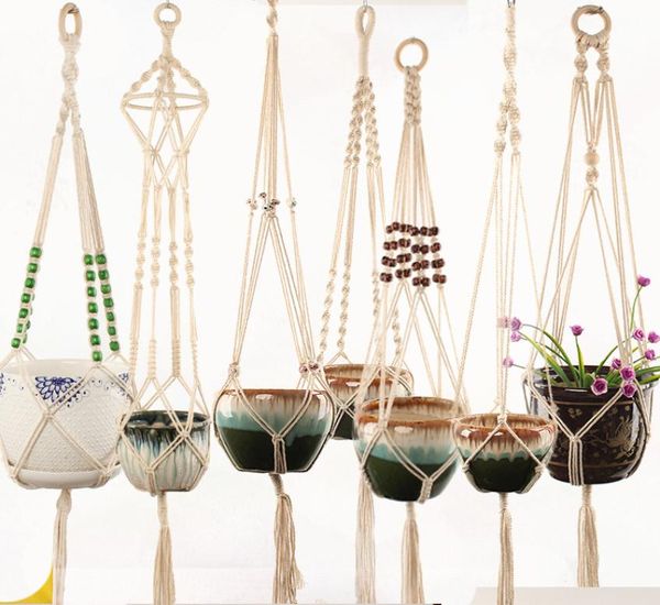 Cabides de plantas Macrame Vasos de Flores Titular Corda Trançada Cesta de Plantador de Suspensão Casa Criativa Decoração de Jardim 8 Designs Opcionais LLS1323579004