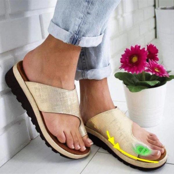 Sandálias femininas casuais flip-flops sapatos de verão mulher cunhas plataforma saltos sandalias mujer dedo do pé grande correção do pé