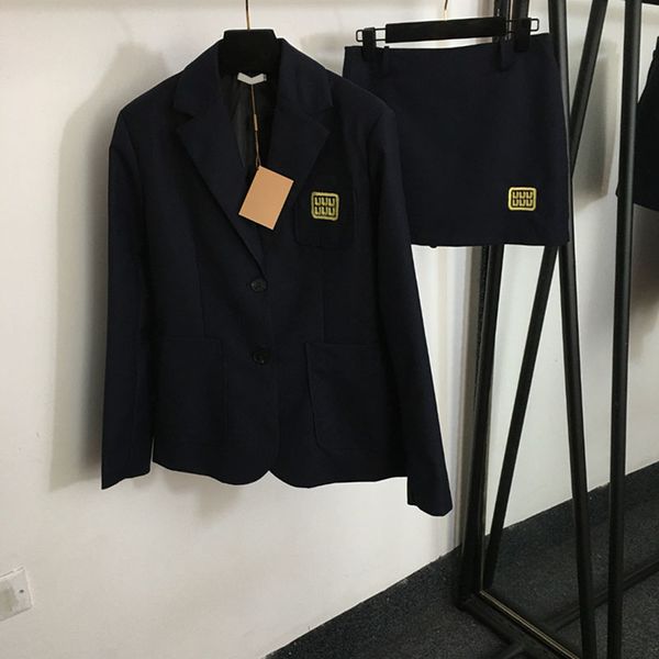 Luxus Frauen Blazer Kleid Outfits Brief Designer Langarm Formale Anzug Navy Elegante Blazer Jacke Röcke Sets