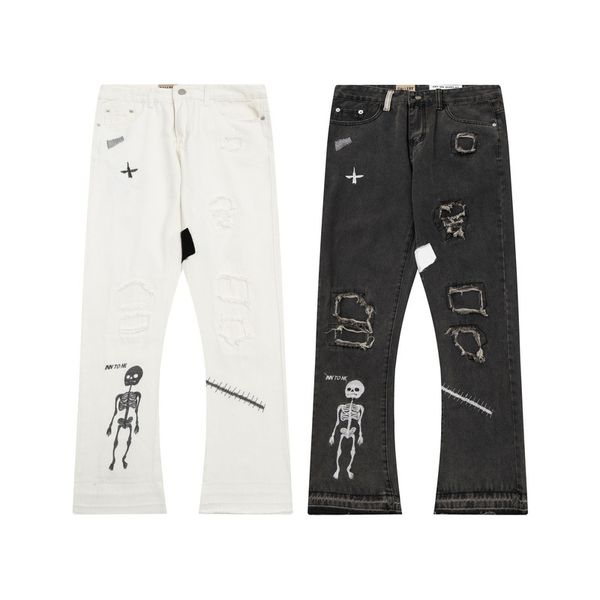 Designer jeans maschile scheletro stampare high street retrò jeans larghi primaverili e estivi jeans strappato da maschio