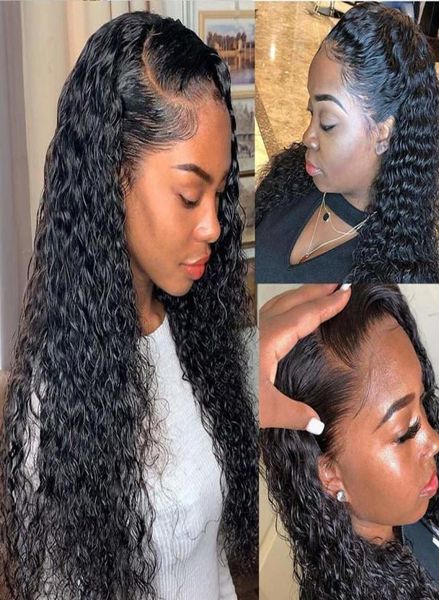 Siyah kadınlar için dantel ön insan saç perukları derin dalga kıvırcık frontal bob peruk brezilya afro kısa uzun 30 inç su peruk full0026843772