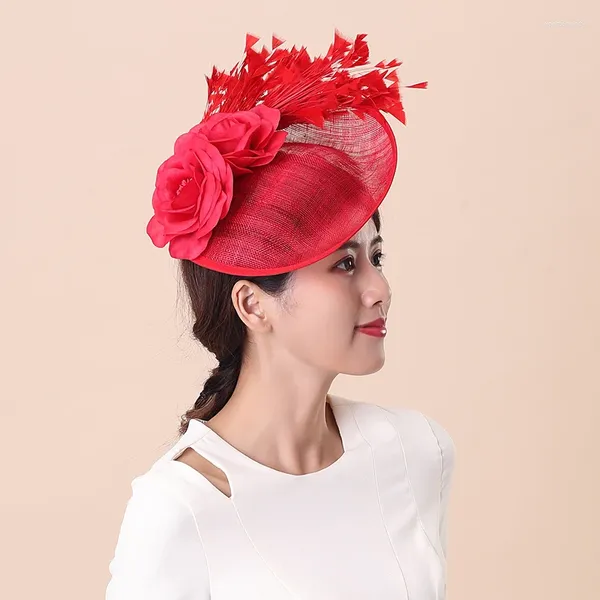 Berets Fedoras Hut Mode Britische Royal Ascot Feder Fascinator Kappe Damen Hochzeit Show Haar Zubehör Kopfbedeckungen Kappen H6615