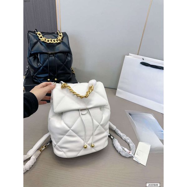 Designer canal de pele de carneiro mini mochila luxo mochila saco de livro botão ouro diamante xadrez corrente qualidade superior vaguear mulheres portátil preto