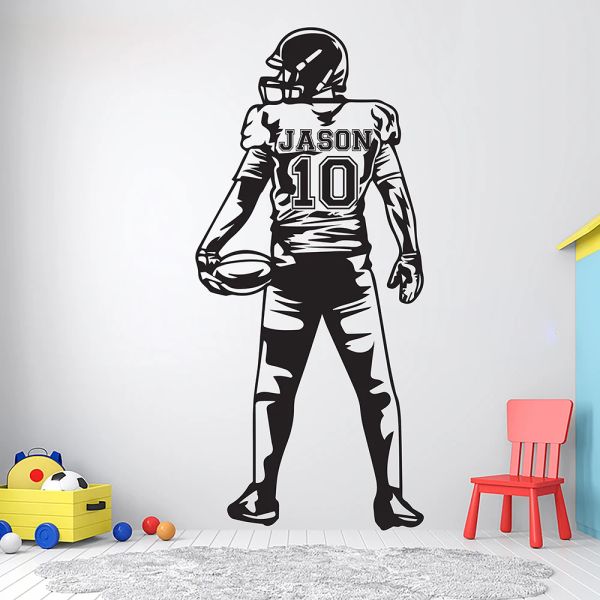 Adesivos futebol americano arte da parede presente personalizado decalque da parede esportes vinil meninos arte da parede do quarto das crianças decoração de casa g178