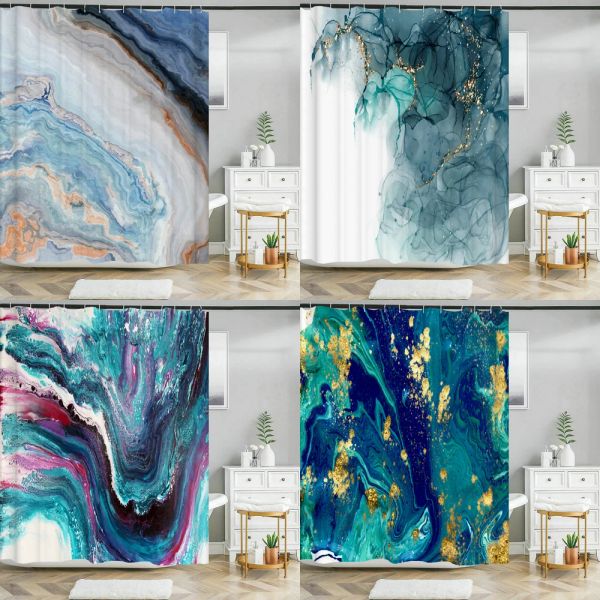 Cortinas arte mármore impressão cortina de chuveiro à prova d'água banheiro moderno abstrato banheiro divisória com ganchos