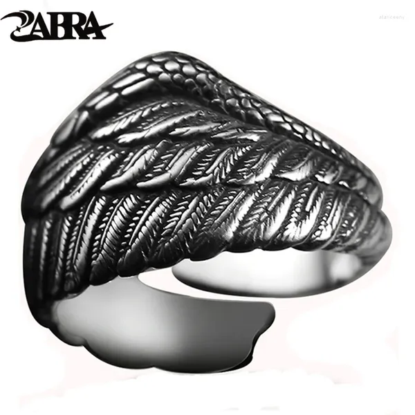 Cluster Ringe Zabra Vintage 925 Silber Männer Ring Einstellbare Adler Flügel Feder Retro Schwarz Punk Biker Mann Weibliche Sterling Schmuck