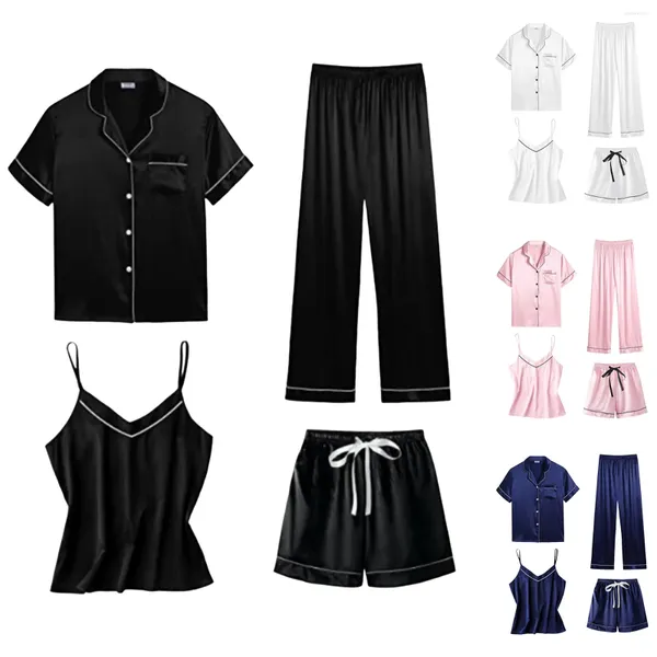 Damen-Nachtwäsche, 4-teilig, Damenmode, Pyjama-Set, Sommer, sexy, dünne Nachtwäsche, elegante Satin-Dame, nahtlose Heimkleidung, Pijamas Para Mujer