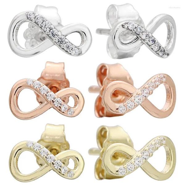 Ohrstecker, authentisch, 925er Sterlingsilber, roségoldener Glanz, Unendlichkeitsohrring mit Kristall, für Frauen, Geburtstagsgeschenk, Modeschmuck