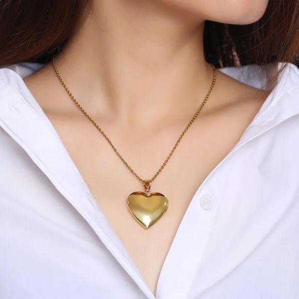 Romantik Kalp Fotoğraf Çerçevesi Kadın Hediyeleri için Kolyeler Açılabilir 14K Gold Promise Love KeepSake Takı