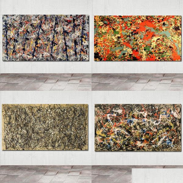 Pinturas Grande Tamanho Arte Da Parede Pintura Abstrata Poster Jackson Pollock Imagem HD Impressão para sala de estar Decoração de estudo Drop D Dhn6z