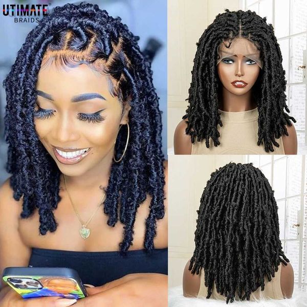 Perucas sintéticas Dreadlocks sintéticos trançados perucas renda frontal peruca para mulheres negras curtas 16 polegadas crochê trança perucas ldd240313