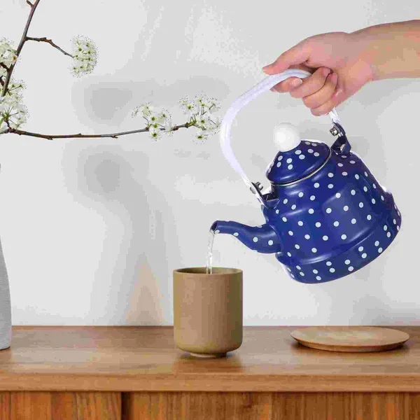 Louça conjuntos antigo sino pote esmalte café chá chaleira casa para fogão acampamento assobiando bules água