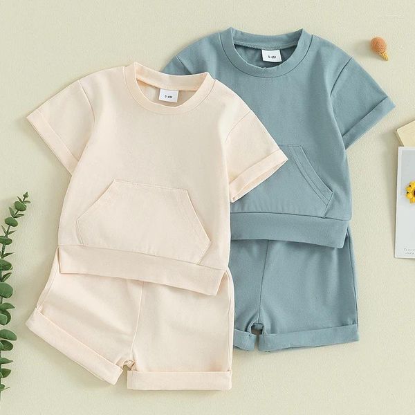 Set di abbigliamento 2024-11-18 Lioraitiin 0-3Y Completi per bambini T-shirt a maniche corte in tinta unita e pantaloncini elastici Set di vestiti estivi