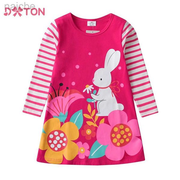 Vestidos para meninas DXTON Vestidos infantis para manga casual vestido infantil floral estampado roupas de coelho ldd240313