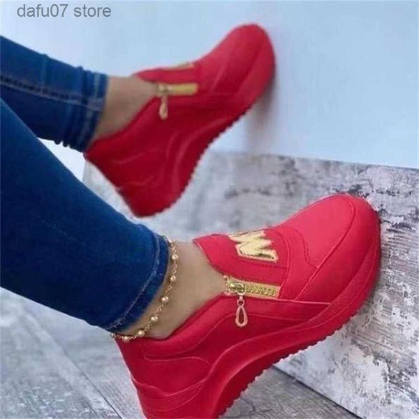 Scarpe eleganti Scarpe casual 2024 Taglio medio suola spessa cerniera laterale punta tonda metallo pan di spagna tacco color blocking quotidiano adulto casual donna scarpe singoleH240313