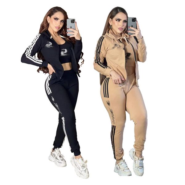 Moda jogging ternos mulheres tracksuits jaquetas com zíper tanques e calças jogger bordados mulheres três conjuntos de peças roupas streetwear roupas casuais femme