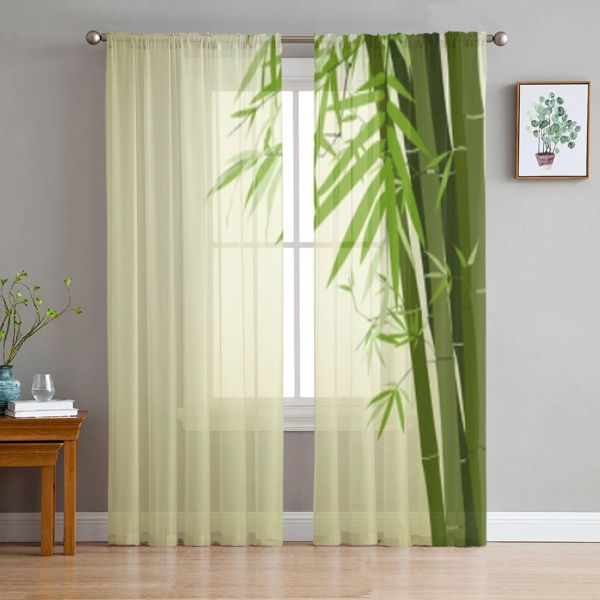 Cortinas transparentes de bambu abstratas para sala de estar, tratamentos de janela de tule transparente, quarto, cozinha, decoração de casa, cortinas de véu