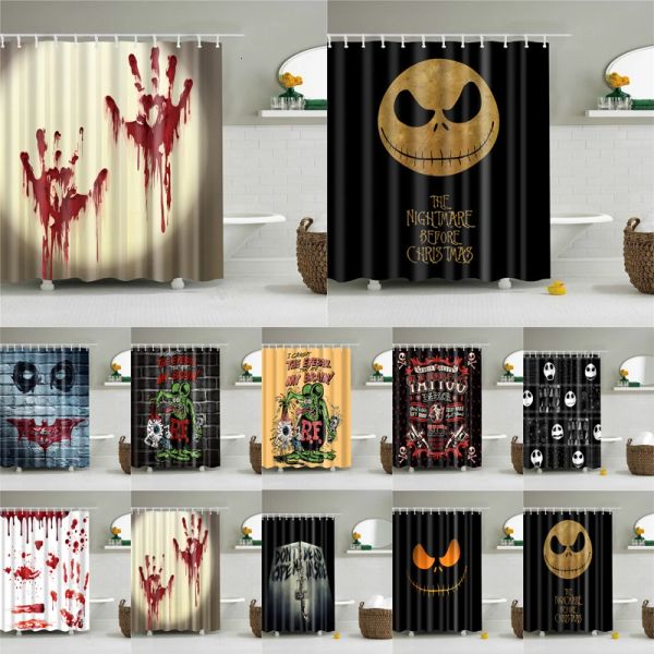 Tende Halloween Horror Tenda da doccia Stampa schermo Bagno Impermeabile 12 ganci Tende da bagno in poliestere Decorazioni per la casa Schermo lavabile