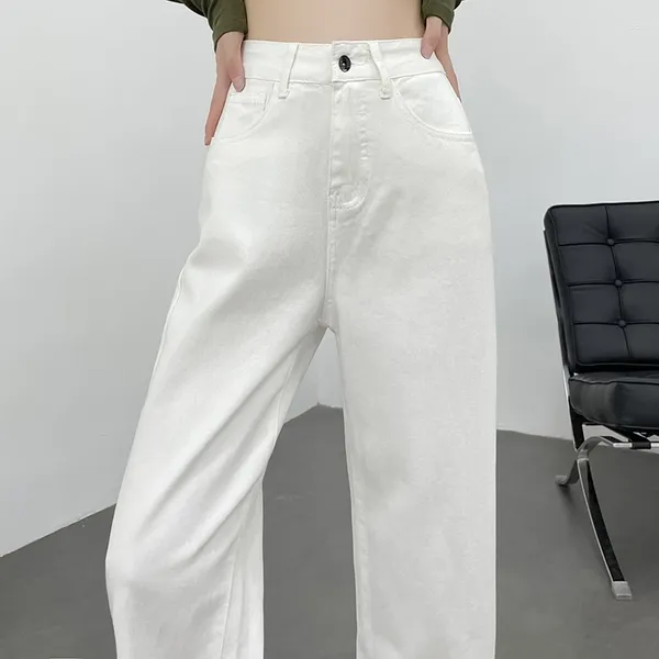 Jeans da donna Pantaloni coreani da donna in denim dal design lavato sciolto a vita alta dritto rosa bianco blu pantaloni da strada da donna