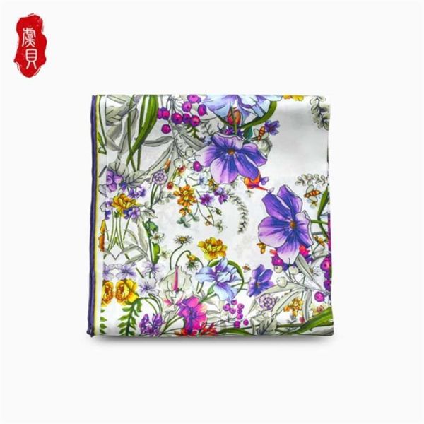 Sciarpa in twill di vera seta nera stampata con sciarpe a fiori da donna elegante morbido scialle bandana quadrato bianco regalo di lusso per signora 21210m