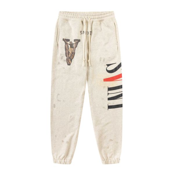 Saint Michael Co markalı büyük V-Letter Washed Sports Gevşek Takım Peluş Peluş Hijimet Pantolon Trendi