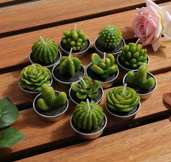 12 pz Cactus Candela Carino Mini Set Piante Succulente Artificiali Candele Decorazione Della Casa Candela Tea Light Regalo di Natale2681758