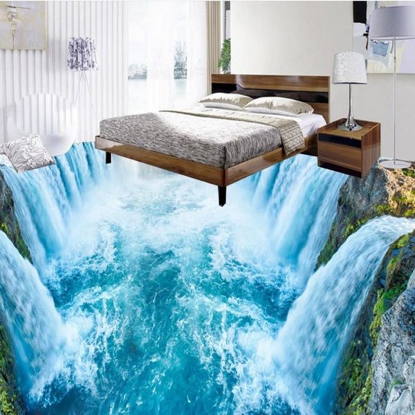 Heimdekoration, 3D-Wasserfall-Wohnzimmer-Bodenwandbild, wasserdichte Bodenwandmalerei, selbstklebend, 3D260S