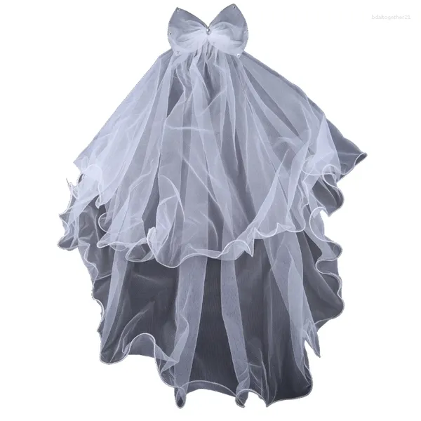 Véus nupciais véu de casamento com pente para crianças acessórios de cabelo meninas 2 camadas arco embelezamento adereços po tomando