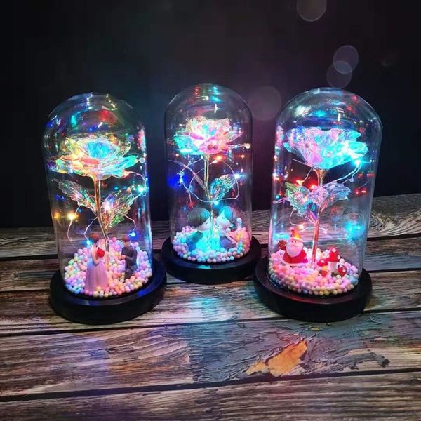 ing Girl Galaxy Rose in Flask LED blinkende Blumen in Glaskuppel für Hochzeitsdekoration, Valentinstagsgeschenk mit Geschenkbox 10255J