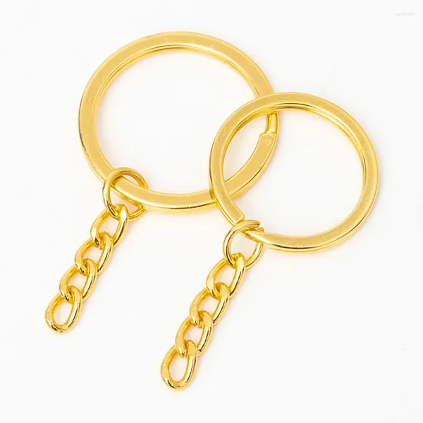 Chaveiros 10pcs cor de ouro 25/30mm fio redondo anel dividido 4 links corrente chaveiro metal chave de ferro plana