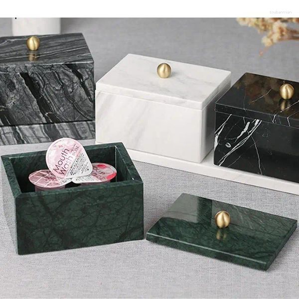 Aufbewahrungsboxen Nordischer Make-up-Organizer Naturmarmor Schlafzimmer Kosmetikschmuck mit Abdeckbox Lippenstifthalter Zubehör