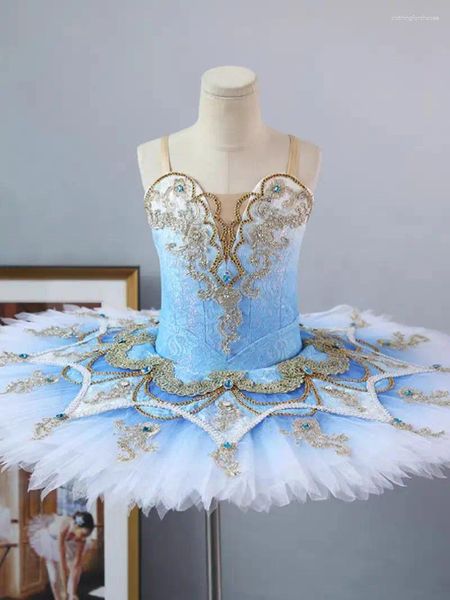 Palco desgaste personalizado ballet tutu placa saia azul pássaro desempenho profissional adulto crianças dança pomposo