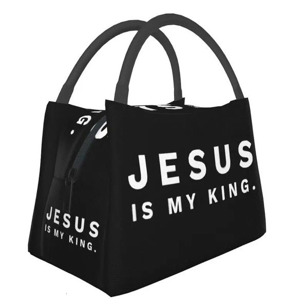 Gesù è il mio re Borsa per il pranzo termicamente isolata Fede cristiana Dio Tote riutilizzabile per alimenti 240313