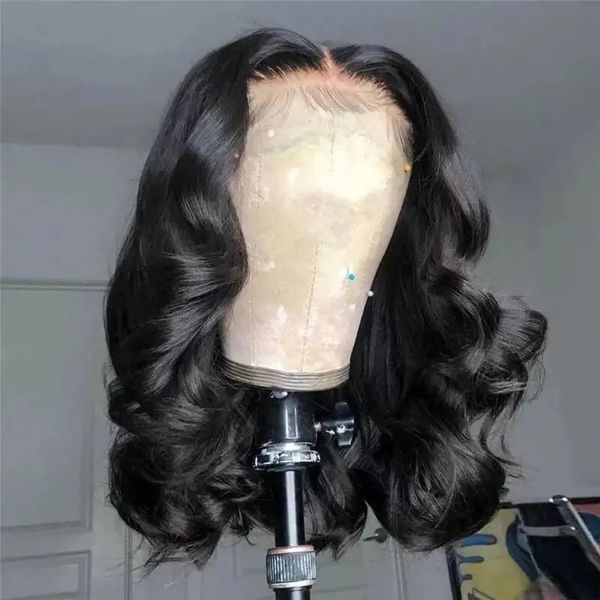 Onda do corpo curto bob transparente t parte lateral do laço peruca de cabelo humano para as mulheres preplucked cor natural remy cabelo indiano à venda