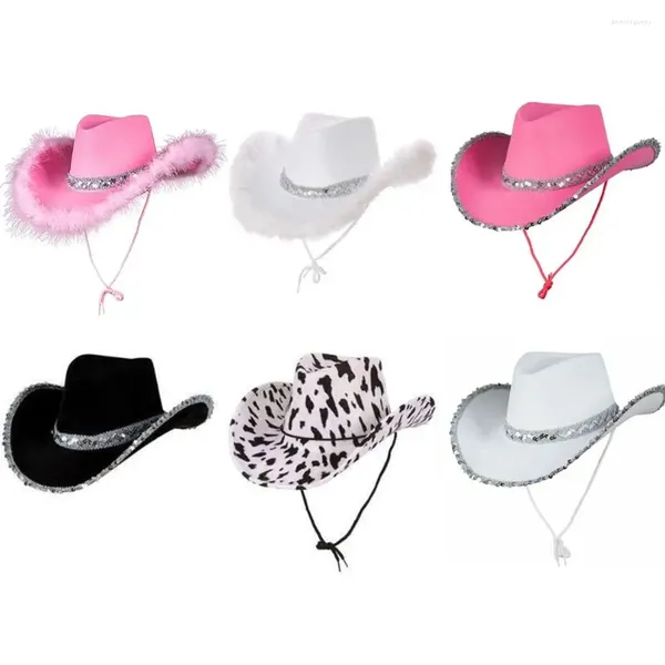 Berets engraçado feminino desempenho cowboy acessório cosplay chapéu cowgirl despedida de solteira chapéus de lantejoulas